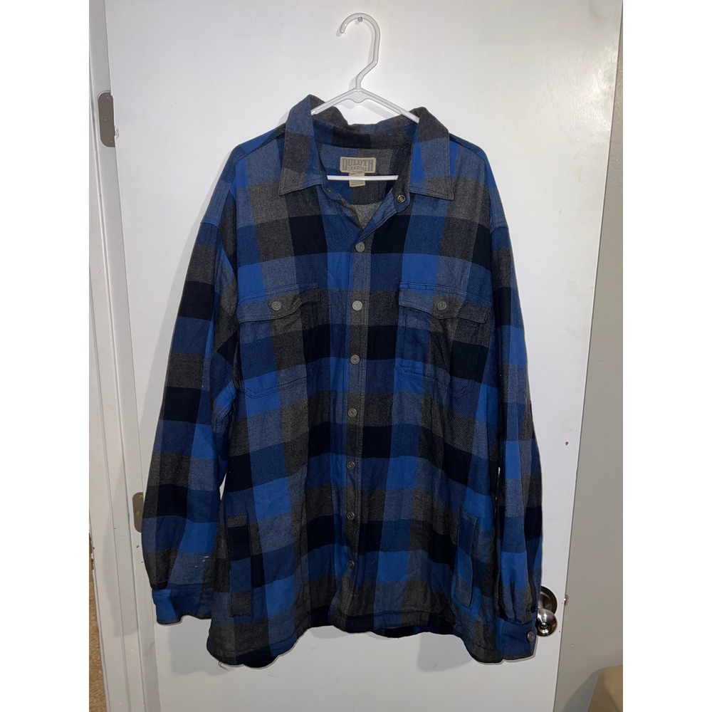 Duluth Trading Co Mens 2XL Tall Fleece Lined Flannel Shirt Coat Blue Plaid